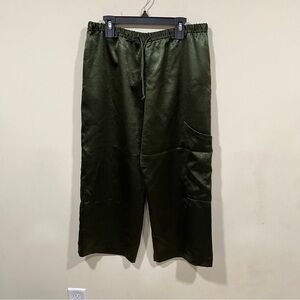 EUC Collina Strada New York Crushed silky Pants Sz S Wide leg cropped green
